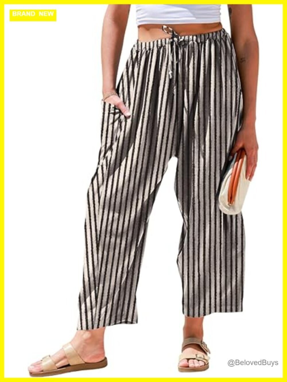 Linen Wide Leg Palazzo Harem Pants with Pockets Drawstring